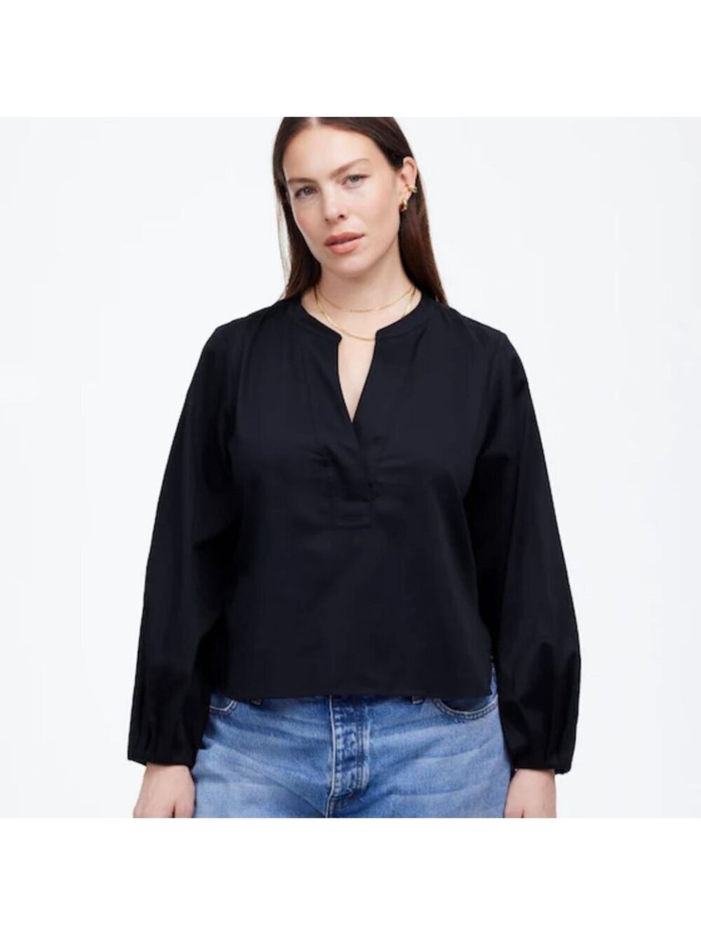 NWT Madewell Blue Black V-Neck Long-Sleeve Top - Size: Extra Large